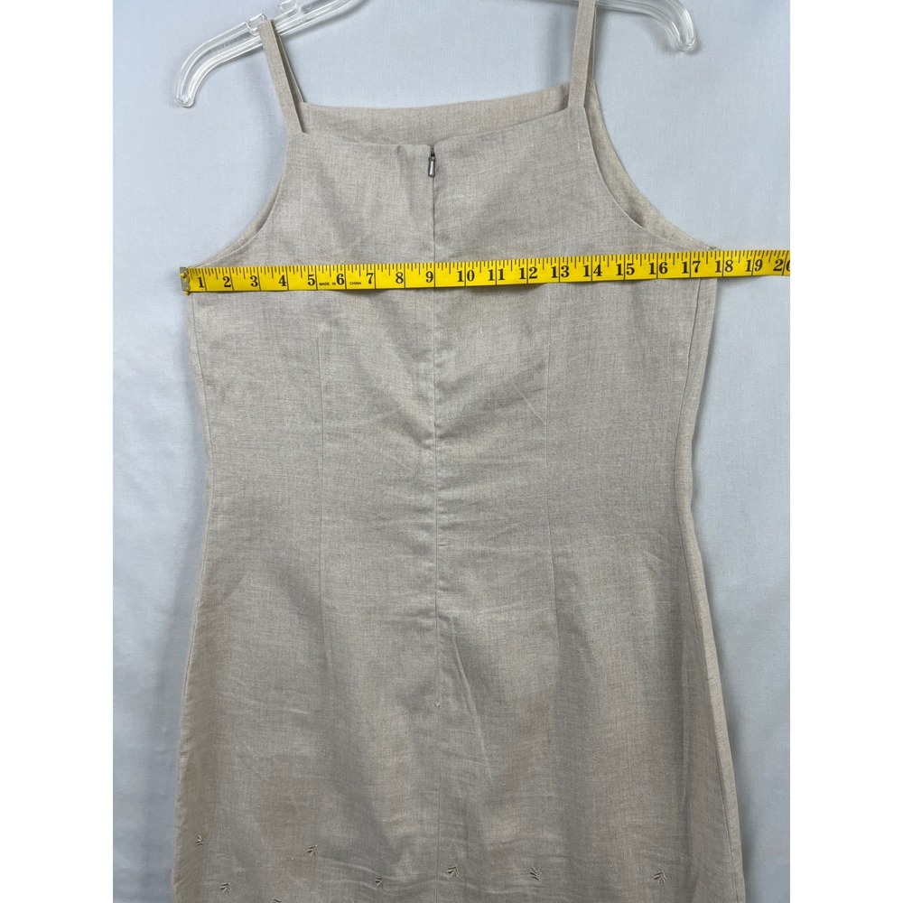 Eddie Bauer Dress Womens 4 Beige 100% Linen Embroidered Scalloped Hem Sheath - Picture 7 of 11